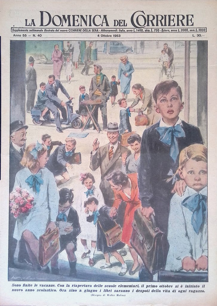 Copertina Domenica del Corriere nr. 40 del 1953 Riapertura Scuole …