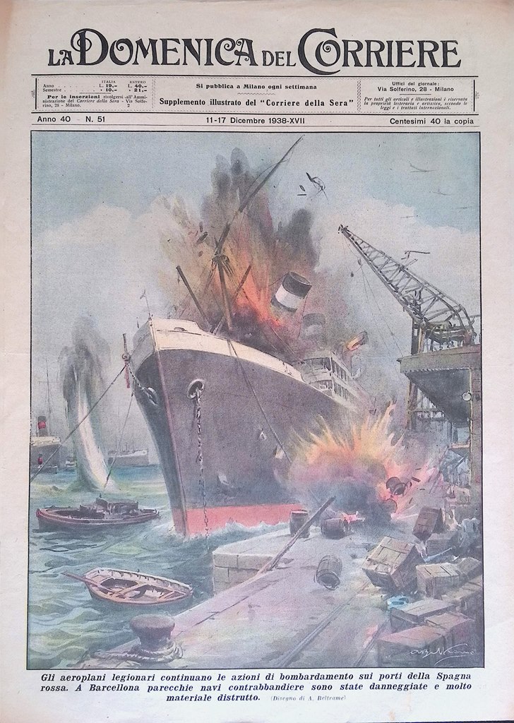 Copertina Domenica del Corriere nr. 51 del 1938 Bombardamento Porti …