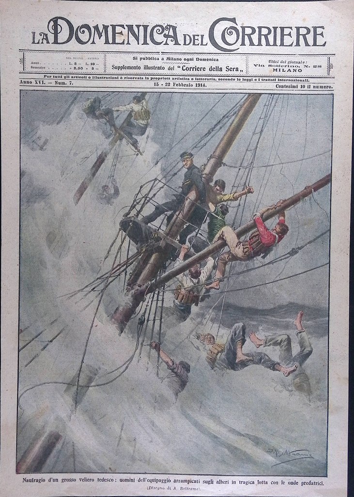 Copertina Domenica del Corriere nr. 7 del 1914 Naufragio di …