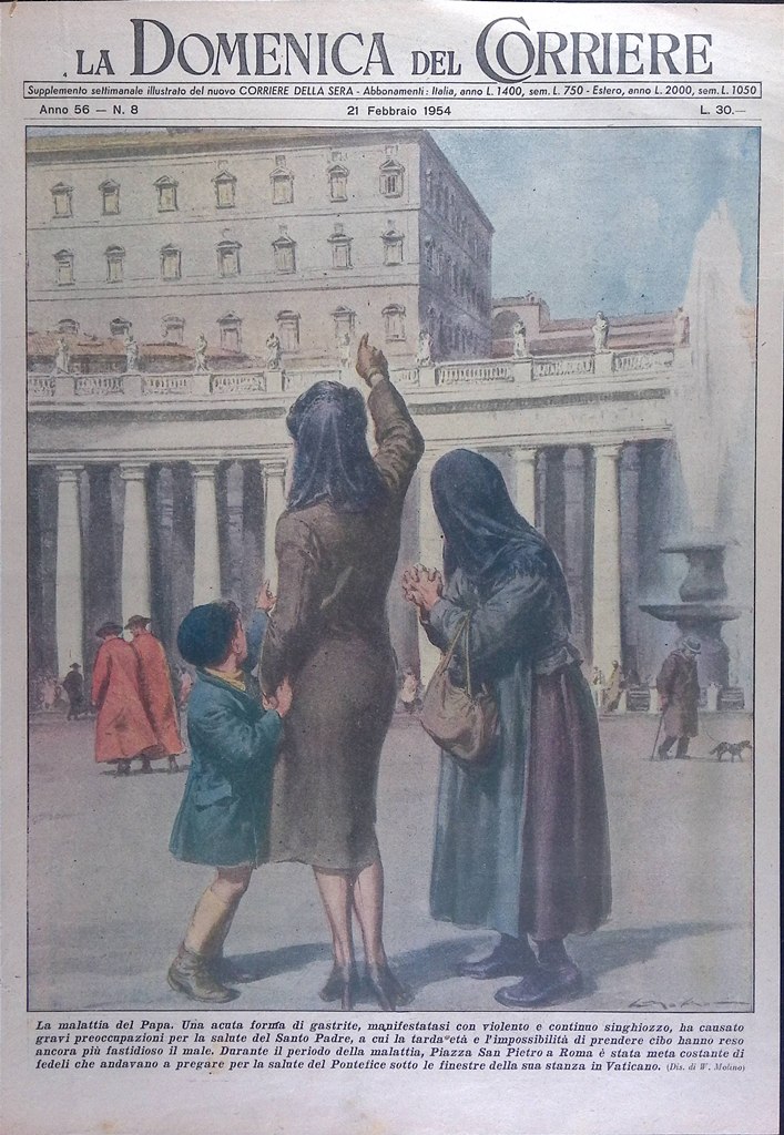 Copertina Domenica del Corriere nr. 8 del 1954 Malattia Papa …