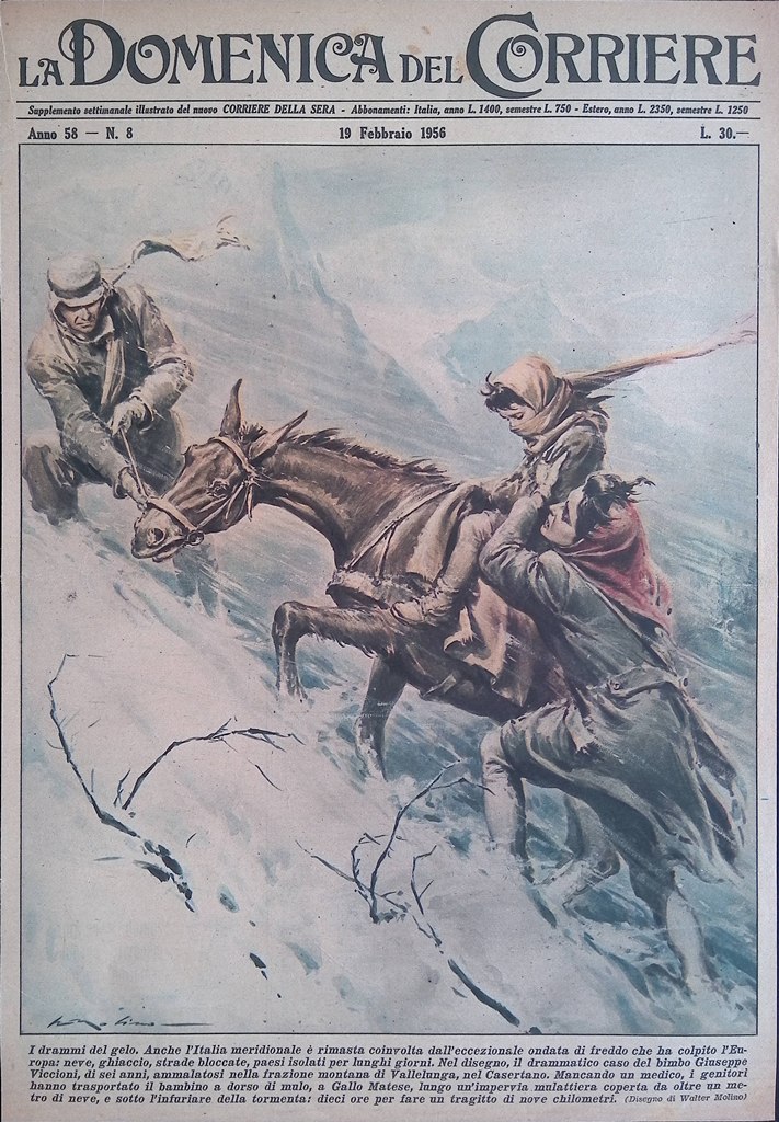 Copertina Domenica del Corriere nr. 8 del 1956 Gelo Italia …