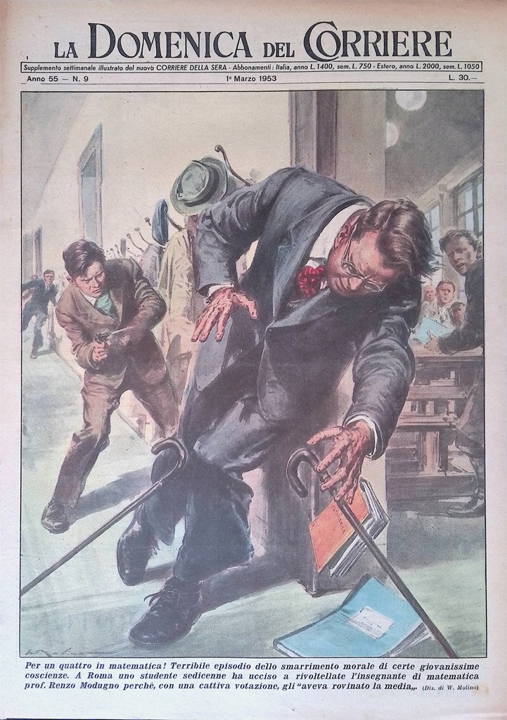 Copertina Domenica del Corriere nr. 9 del 1953 Studente uccide …