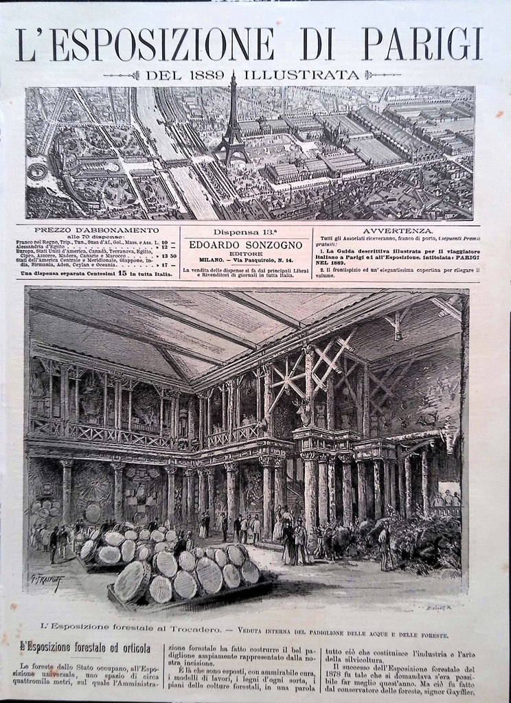 Copertina Esposizione di Parigi nr. 13 del 1889 Padiglione forestale …