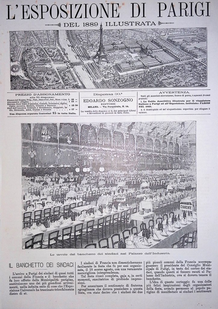 Copertina Esposizione di Parigi nr. 30 del 1889 Tavole Banchetto …