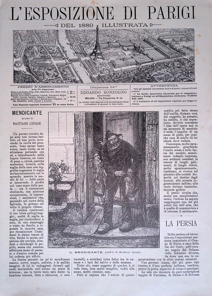 Copertina Esposizione di Parigi nr. 64 del 1889 Il mendicante …