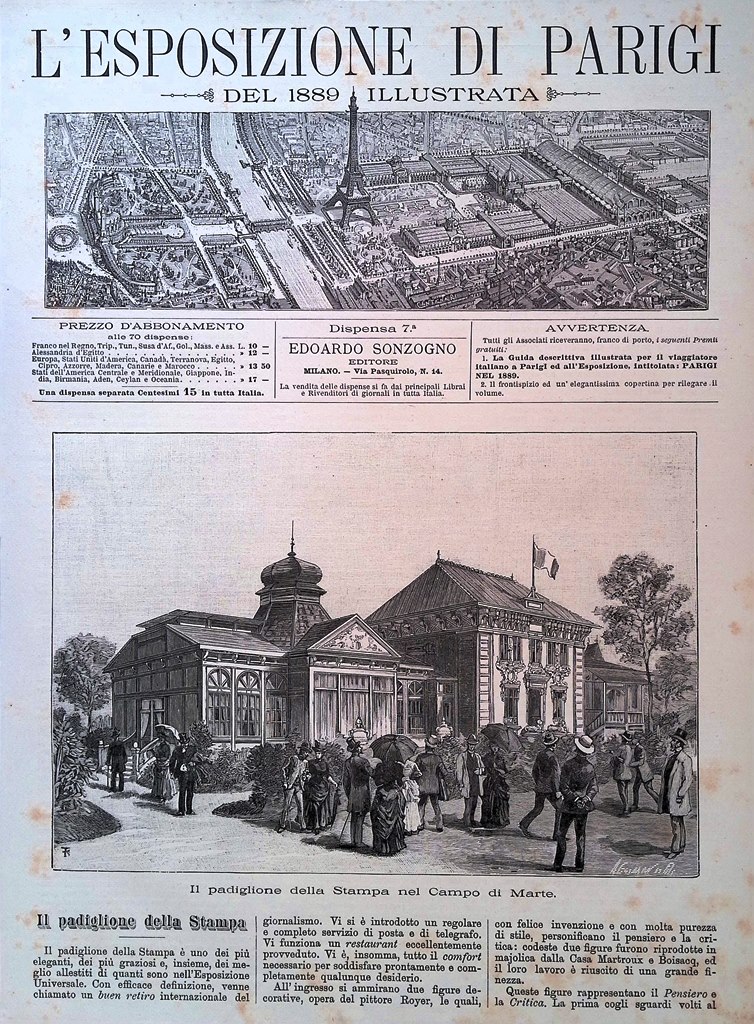 Copertina Esposizione di Parigi nr. 7 del 1889 Il padiglione …