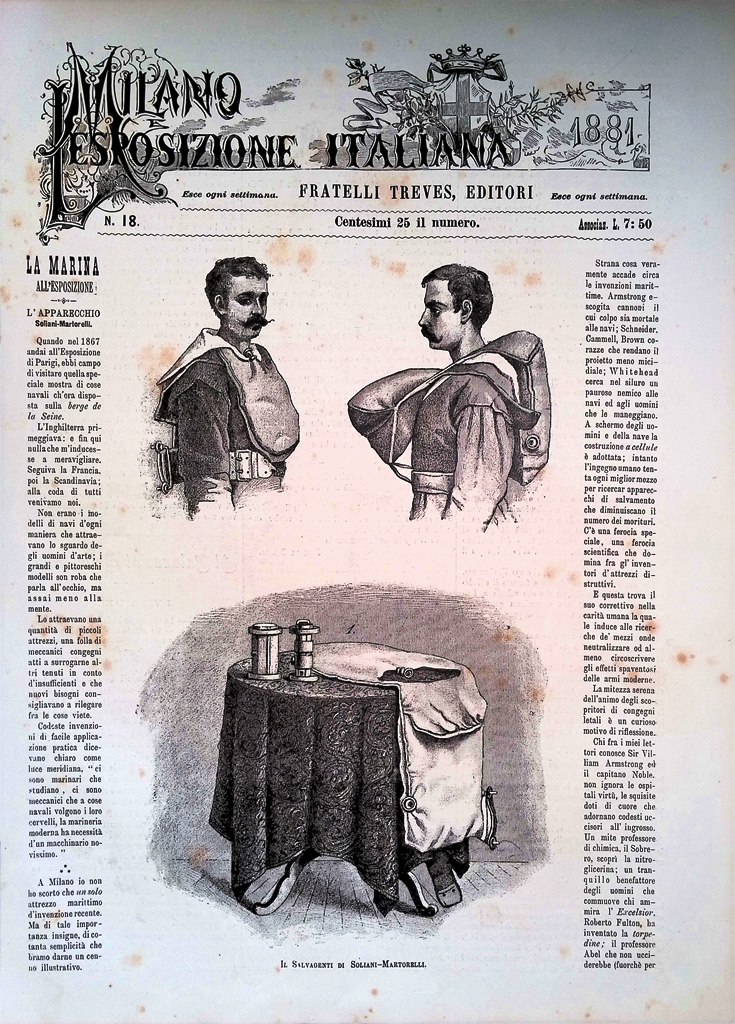 Copertina Milano Esposizione Italiana nr. 18 del 1881 Salvagenti Soliani