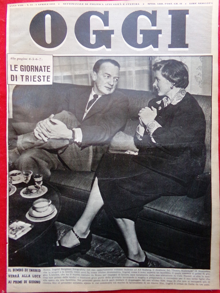 Copertina Oggi nr. 14 del 1952 Ingrid Bergman Sojberg Direttore …