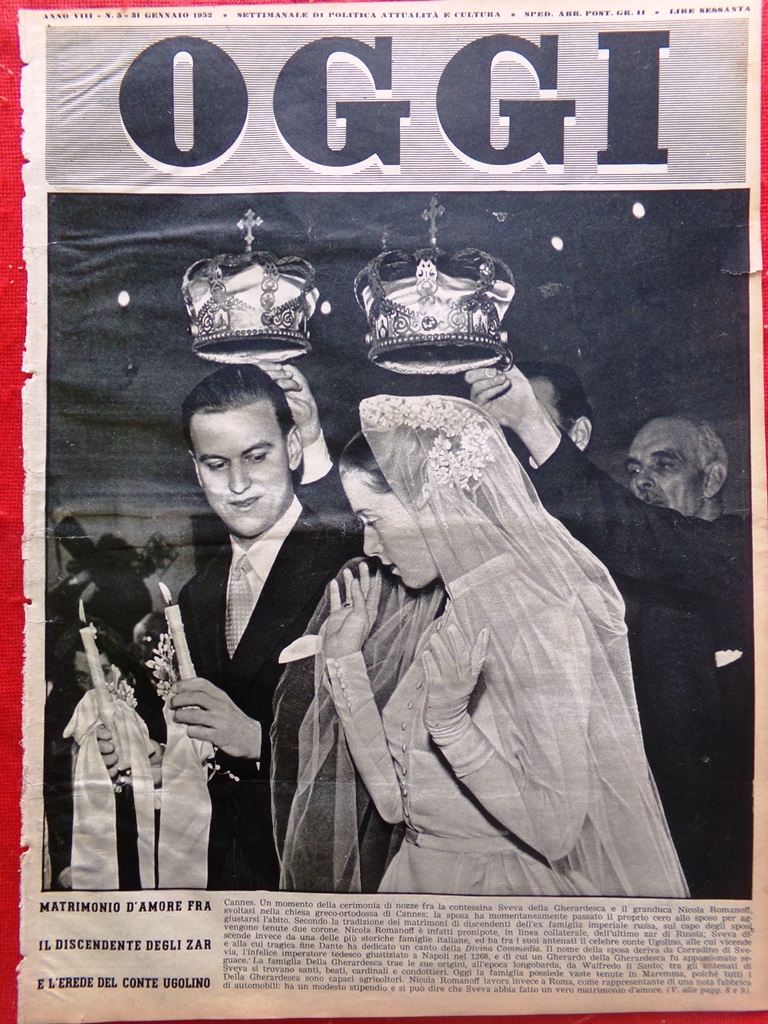 Copertina Oggi nr. 5 del 1952 Matrimonio Sveva della Gherardesca …