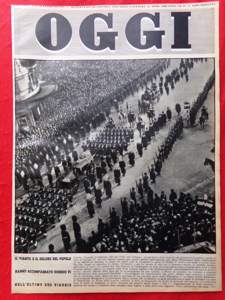 Copertina Oggi nr. 8 del 1952 Funerali di Giorgio VI …