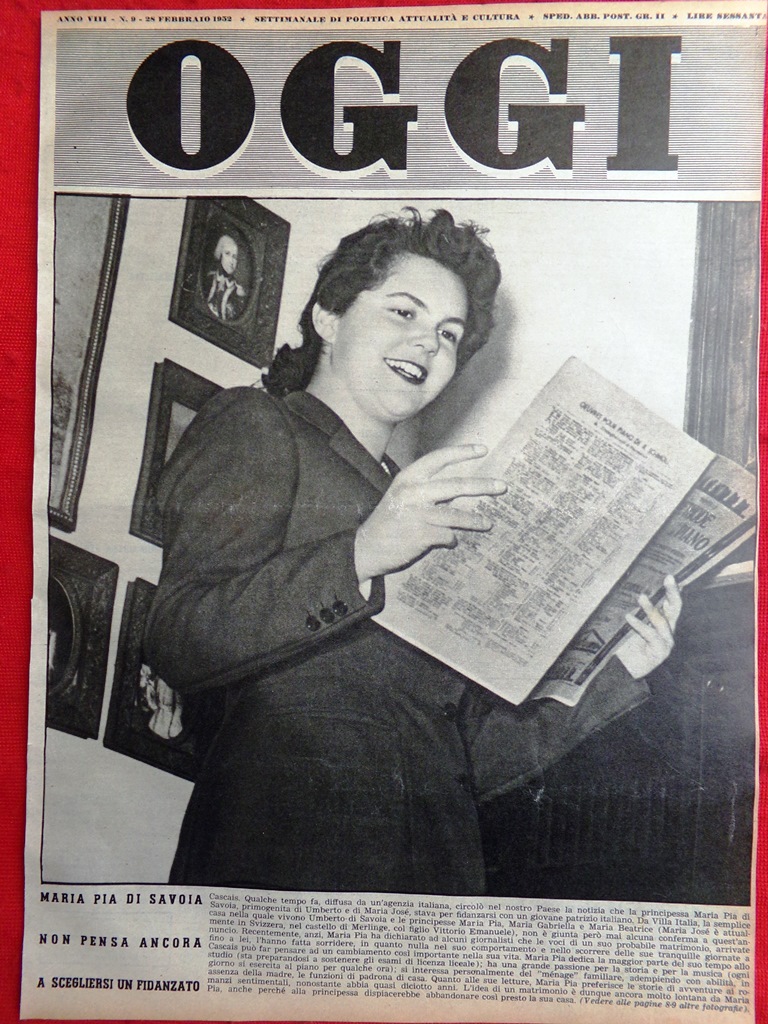 Copertina Oggi nr. 9 del 1952 Maria Pia di Savoia …