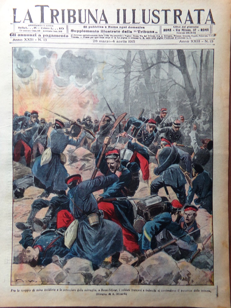 Copertina Tribuna Illustrata nr. 13 del 1915 WW1 Battaglia Beau-Sejour …