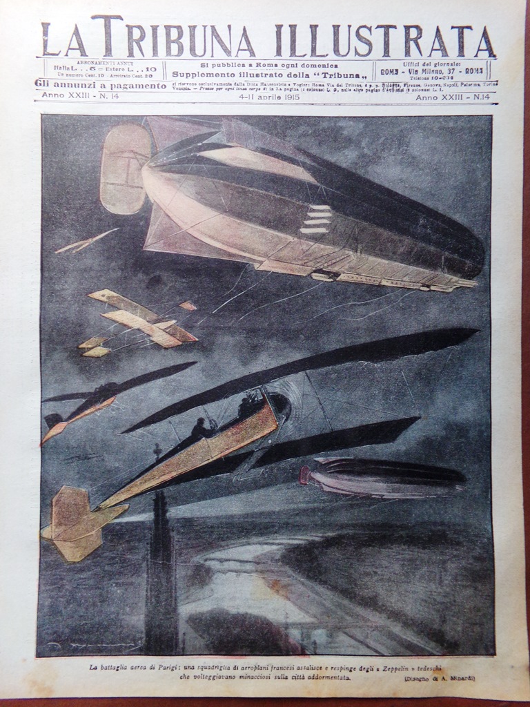 Copertina Tribuna Illustrata nr. 14 del 1915 WW1 Battaglia Aerea …