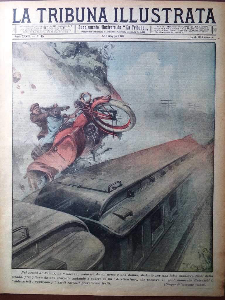 Copertina Tribuna Illustrata nr. 19 del 1925 Sidecar Namur Incidente …