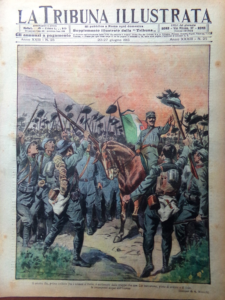 Copertina Tribuna Illustrata nr. 25 del 1915 WW1 Re tra …