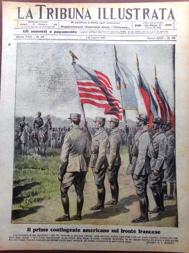 Copertina Tribuna Illustrata nr. 26 del 1917 WW1 Contingente Americano …
