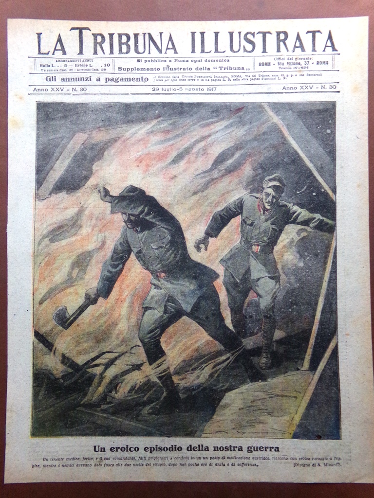 Copertina Tribuna Illustrata nr. 30 del 1917 WW1 Eroismo Tenente …