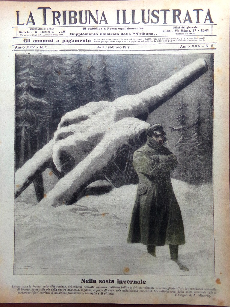 Copertina Tribuna Illustrata nr. 5 del 1917 WW1 Nella sosta …