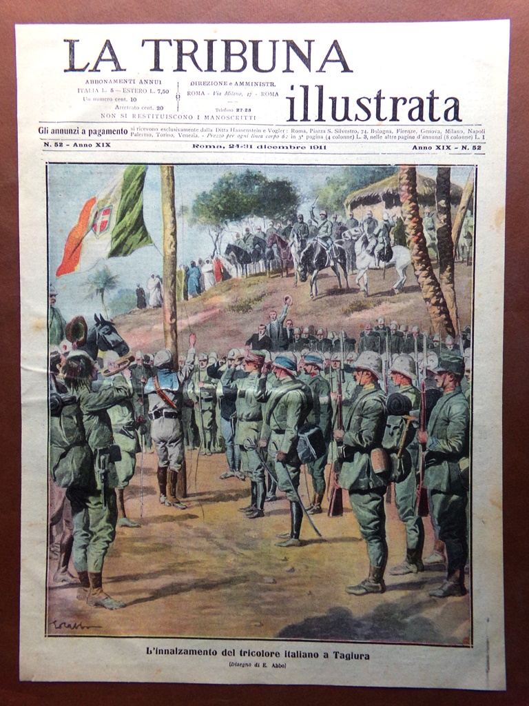 Copertina Tribuna Illustrata nr. 52 del 1911 Innalzamento del Tricolore …
