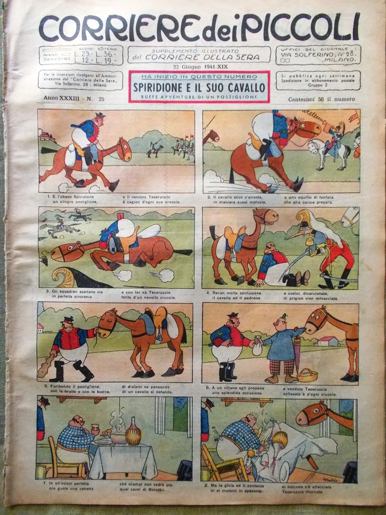 Corriere dei Piccoli 22 Giugno 1941 Guardia Nazionale Tartaruga Spiridione …