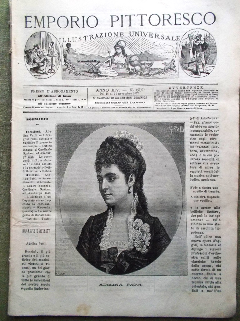 Emporio Pittoresco del 18 Novembre 1877 Adelina Patti Faber Lutero …