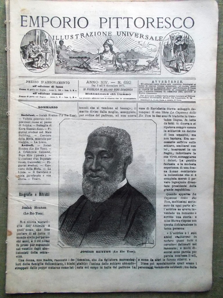 Emporio Pittoresco del 2 Dicembre 1877 Zio Tom Henton Svedesi …