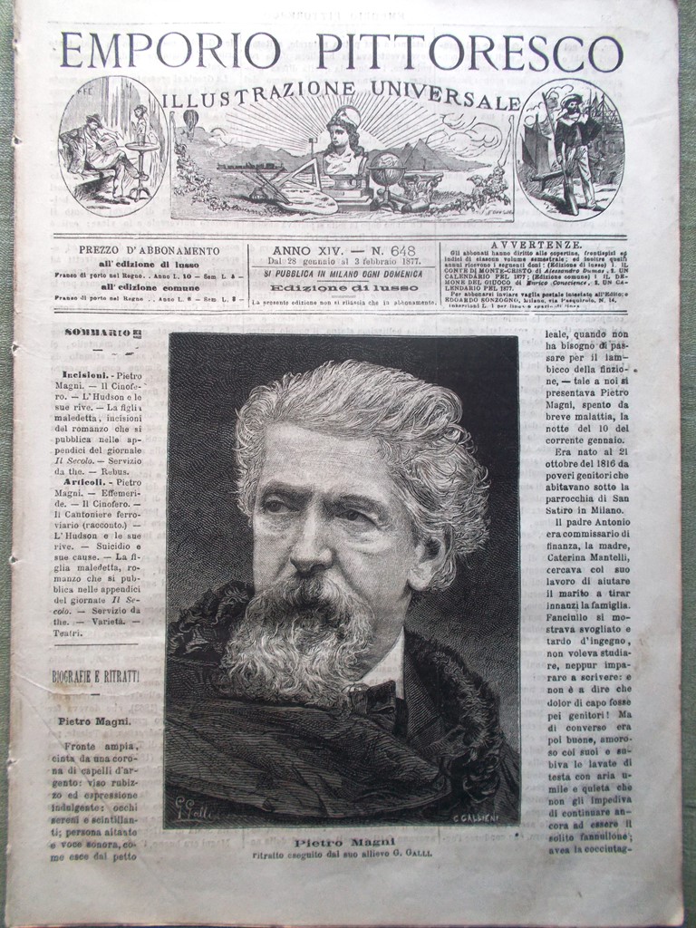 Emporio Pittoresco del 28 Gennaio 1877 Cinofero Hudson Pietro Magni …