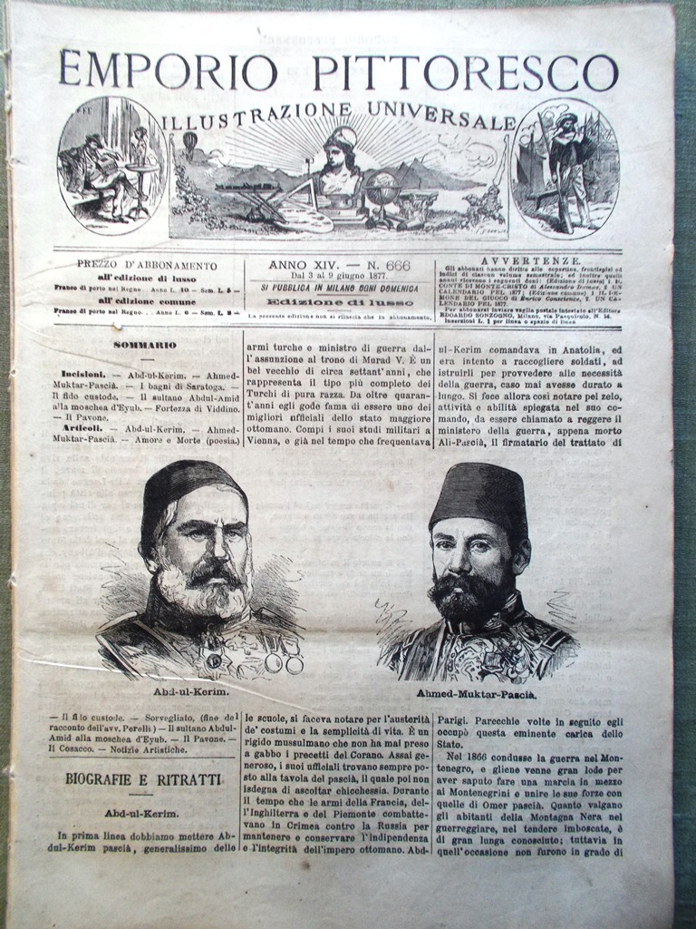 Emporio Pittoresco del 3 Giugno 1877 Fortezza di Viddino Cosacco …