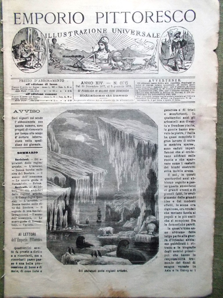 Emporio Pittoresco del 30 Dicembre 1877 Natale Innocenza Regioni Artiche …