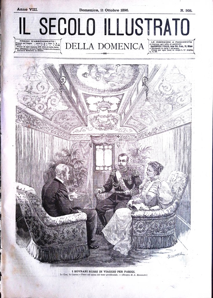 Il Secolo Illustrato 11 Ottobre 1896 Zar Parigi Telegrafo Valle …