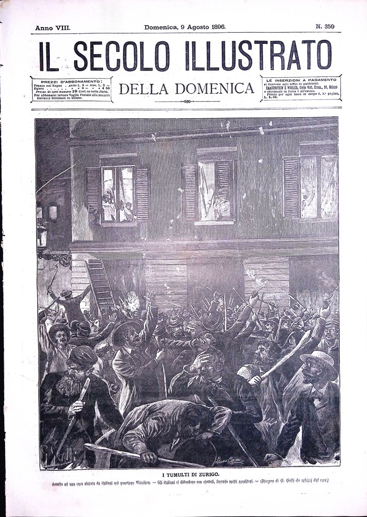 Il Secolo Illustrato 9 Agosto 1896 Moti Zurigo Ciclodromo Milano …