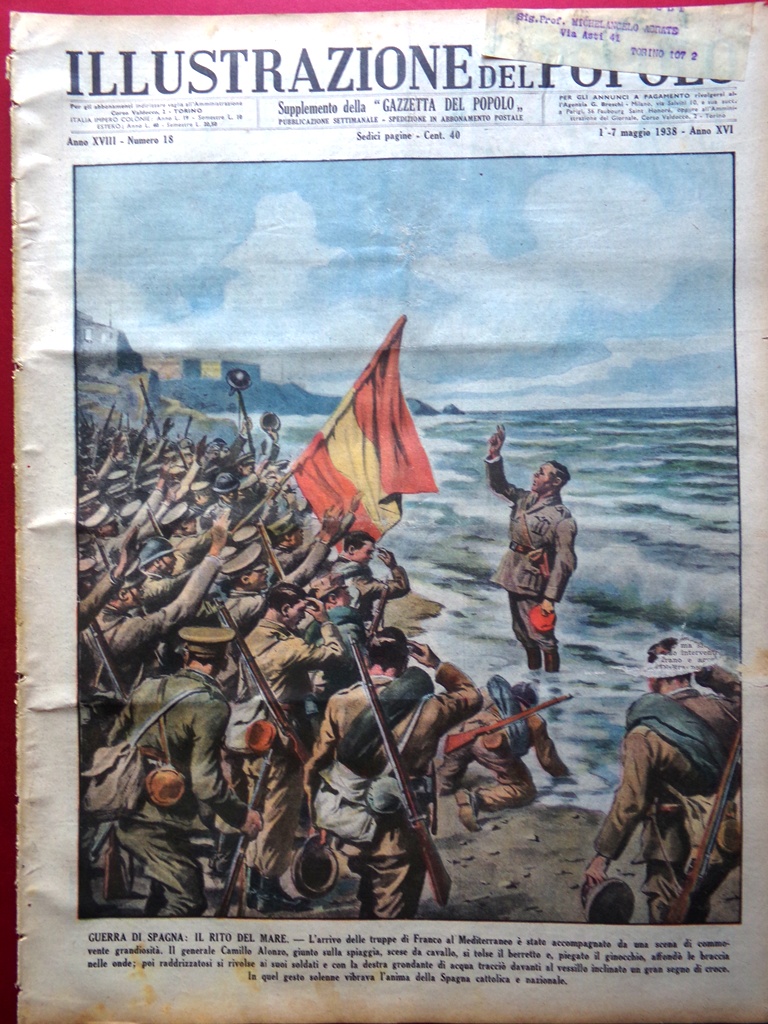 Illustrazione del Popolo 1 Maggio 1938 Rito Mare Spagna Rivista …