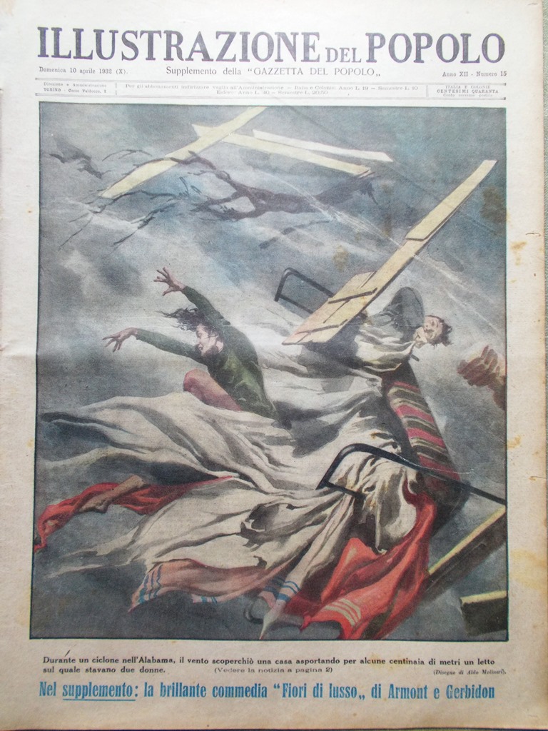 Illustrazione del Popolo 10 Aprile 1932 Vecchia Torino Haydn Ciclone …
