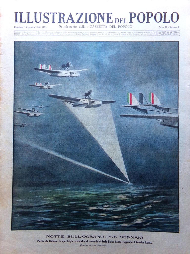 Illustrazione del Popolo 18 Gennaio 1931 Crociera Atlantica Vulcani Liberia …