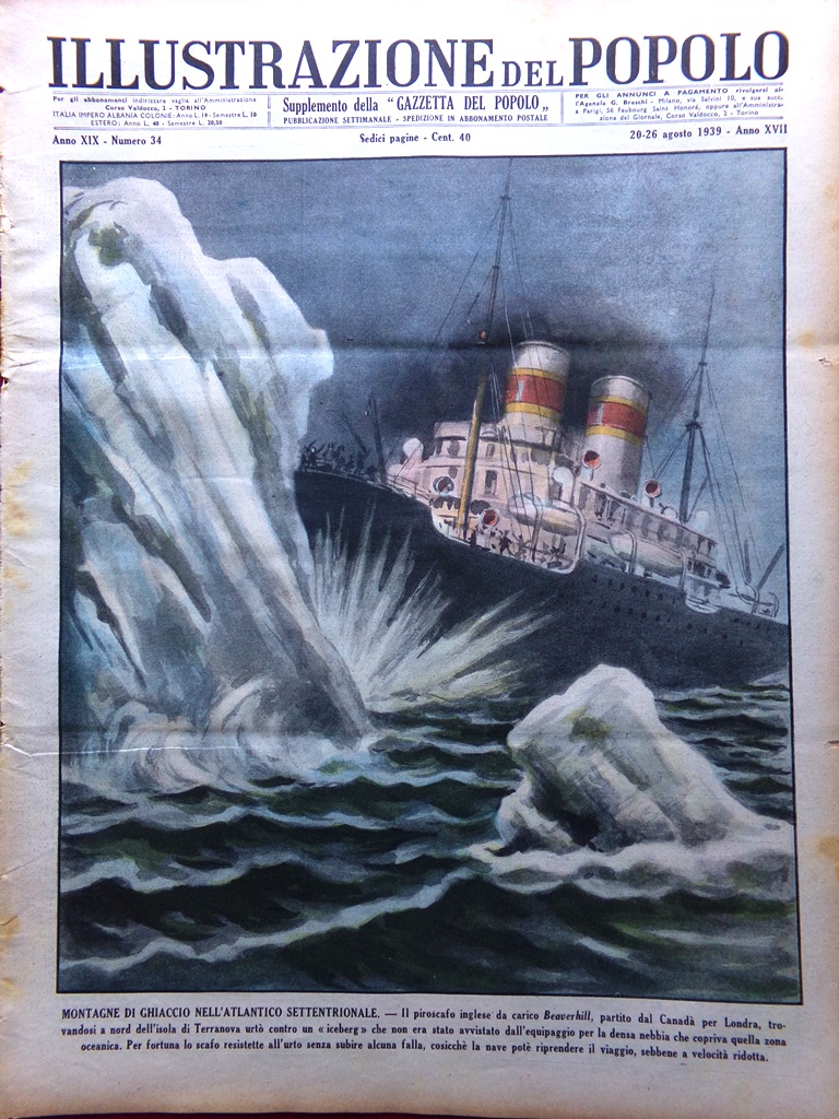 Illustrazione del Popolo 20 Agosto 1939 Beaverhill Tudor Adami Corradetti …