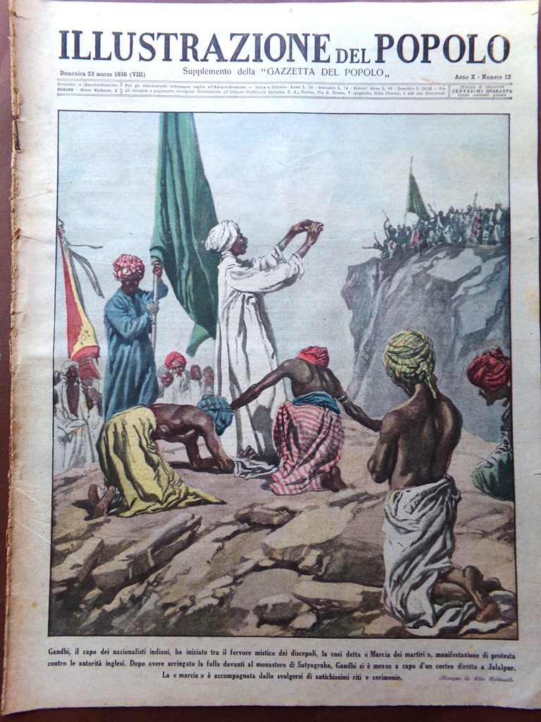 Illustrazione del Popolo 23 Marzo 1930 Gandhi Inondazione in Francia …