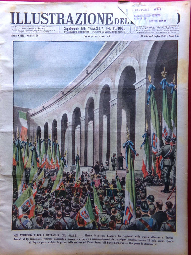Illustrazione del Popolo 26 Giugno 1938 Italia Mondiali Televisione Pagnani …