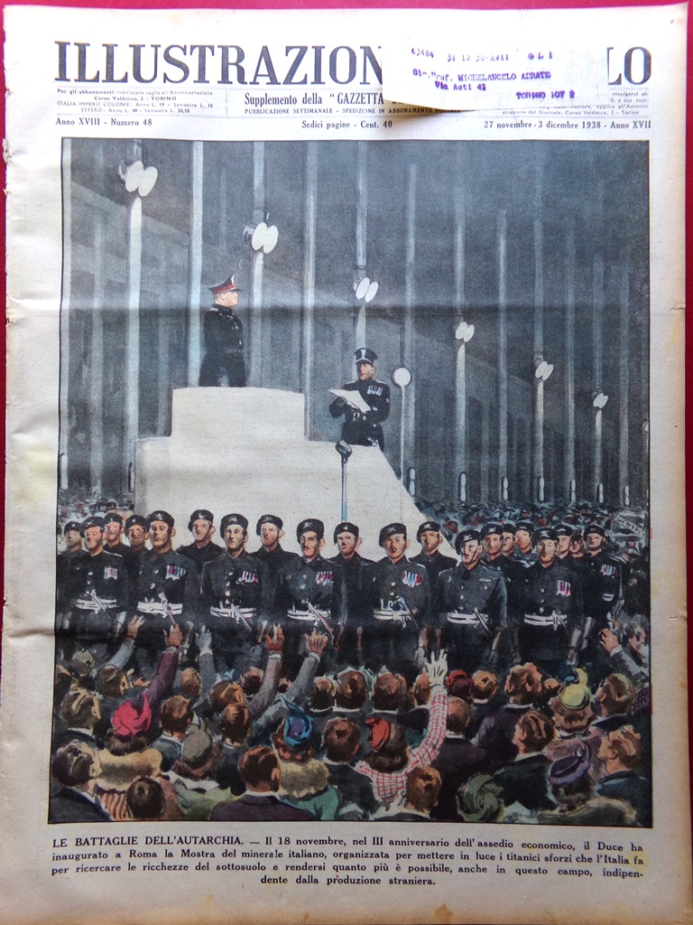 Illustrazione del Popolo 27 Novembre 1938 Autarchia Fantasmi Panama Renzo …