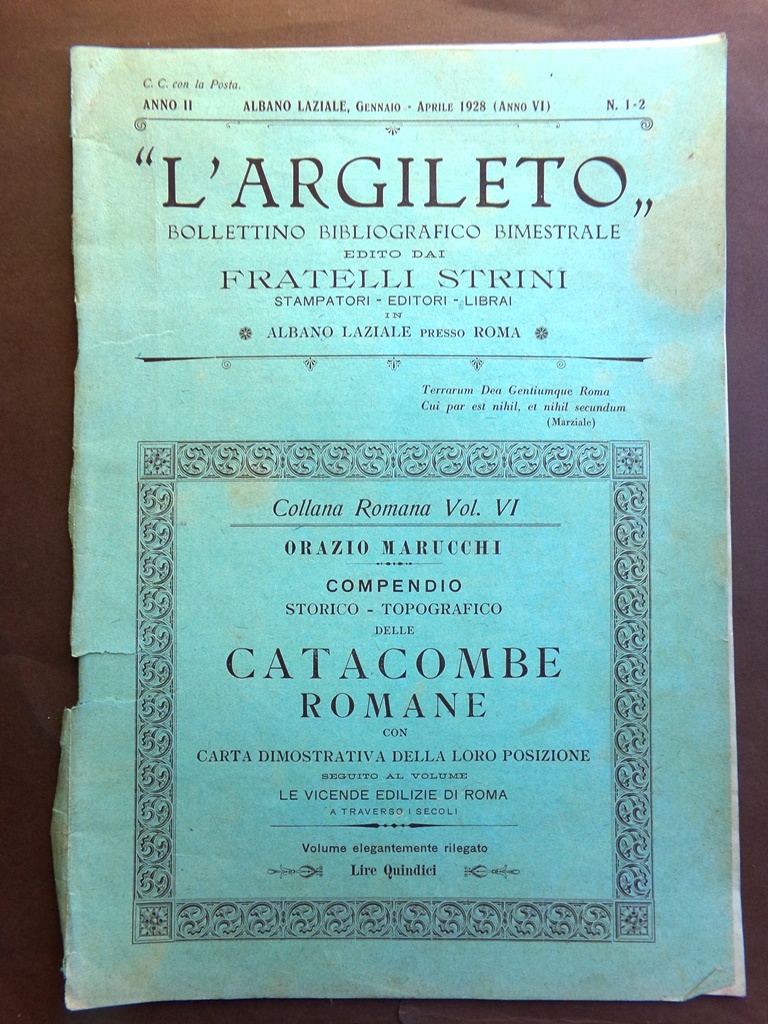 L'Argileto di Gennaio 1928 Catacombe Avvenire Ludovisi Santini Umanesimo Altieri