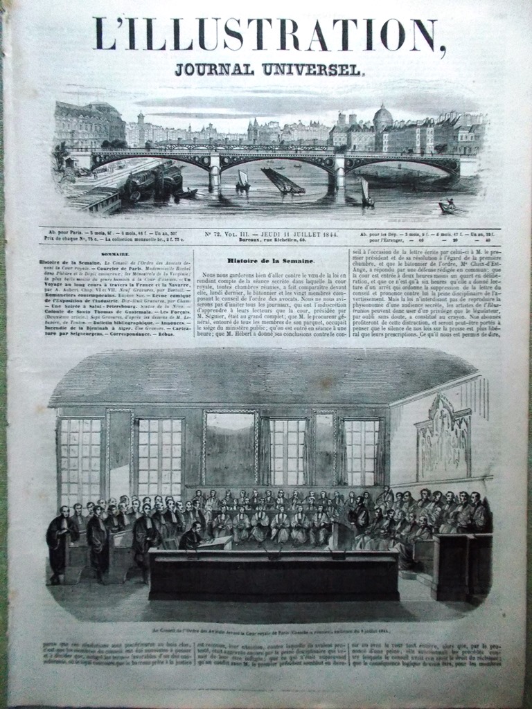L'Illustration Journal Universel 11 Juillet 1844 Forçats Eugène Sue Avocats …