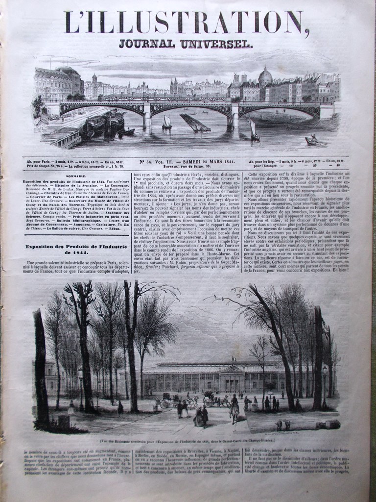 L'Illustration Journal Universel 23 Mars 1844 Chemins de Fer Musée …