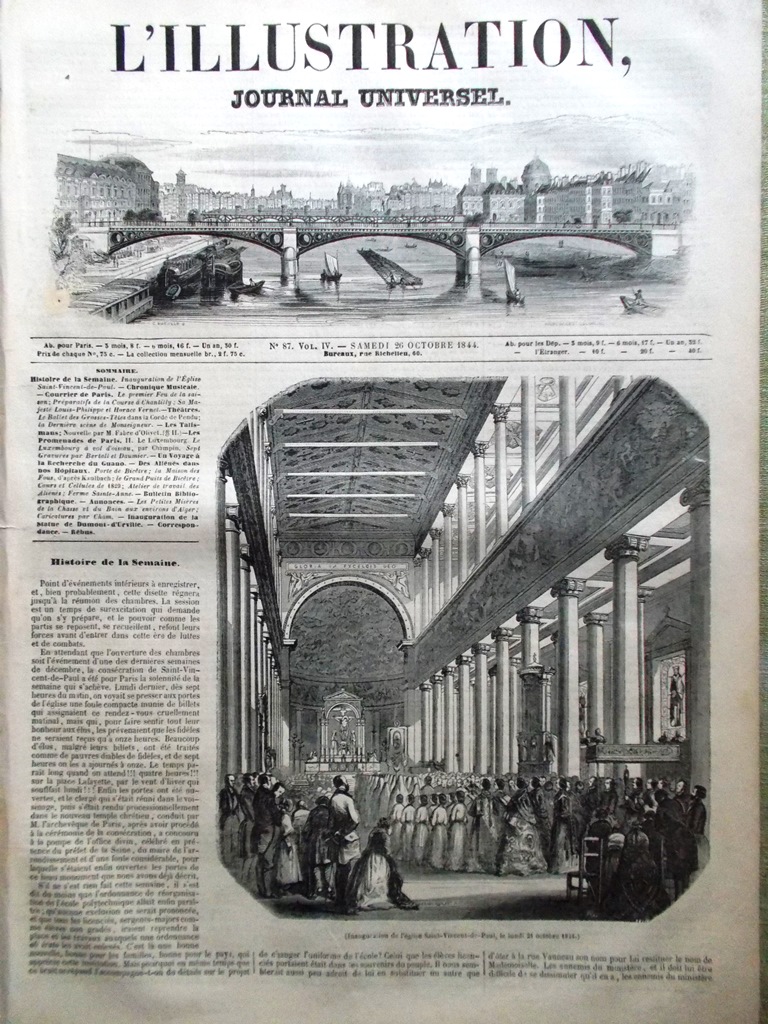 L'Illustration Journal Universel 26 Octobre 1844 Luxembourg Aliénés Vincent Paul