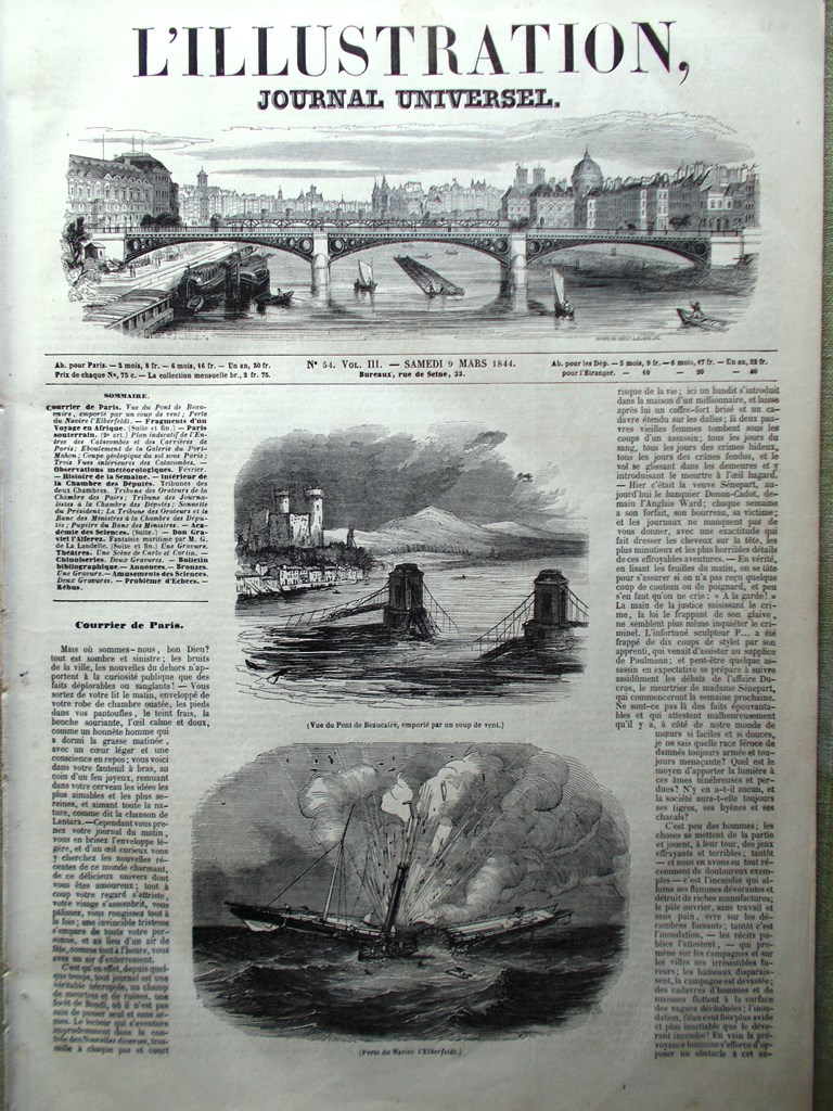 L'Illustration Journal Universel 9 Mars 1844 Catacombes Paris Chambre Beaucaire