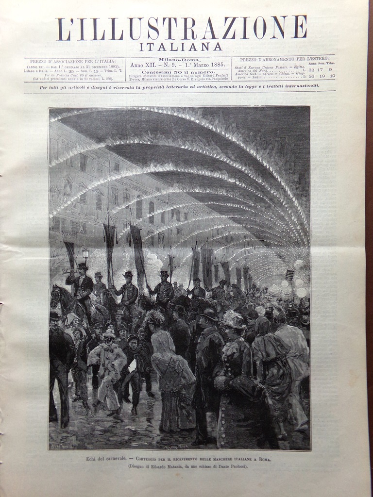 L'Illustrazione Italiana 1 Marzo 1885 Mar Rosso Alberti Carnevale Valanghe …