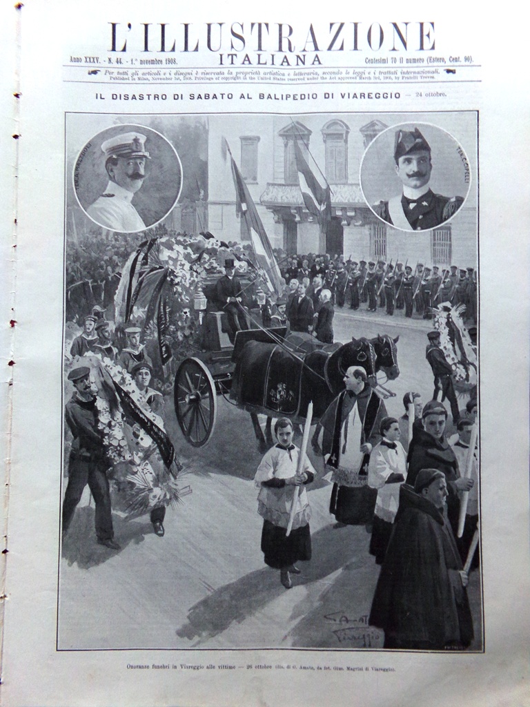 L'illustrazione Italiana 1 Novembre 1908 Balipedio Viareggio Staglieno Gramatica