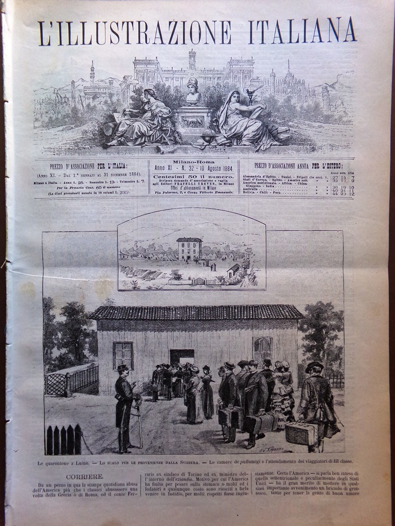 L'Illustrazione Italiana 10 Agosto 1884 Quarantena Luino Colera Francia Venezia