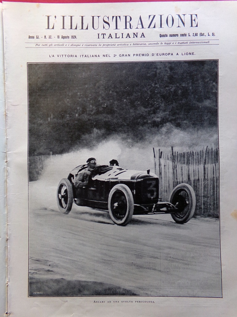 L'Illustrazione Italiana 10 Agosto 1924 Ascari Campari Finlandia Bottecchia Etna