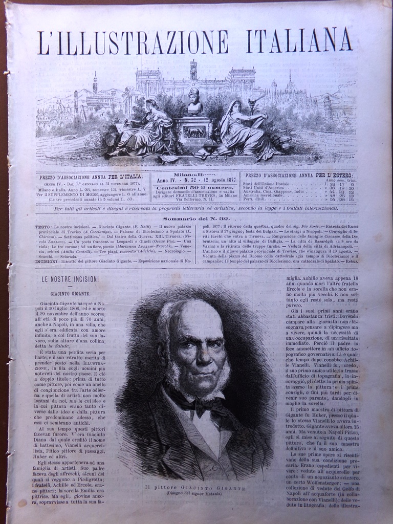 L'Illustrazione Italiana 12 Agosto 1877 Gigante Richepin Treviso Duomo Spalato