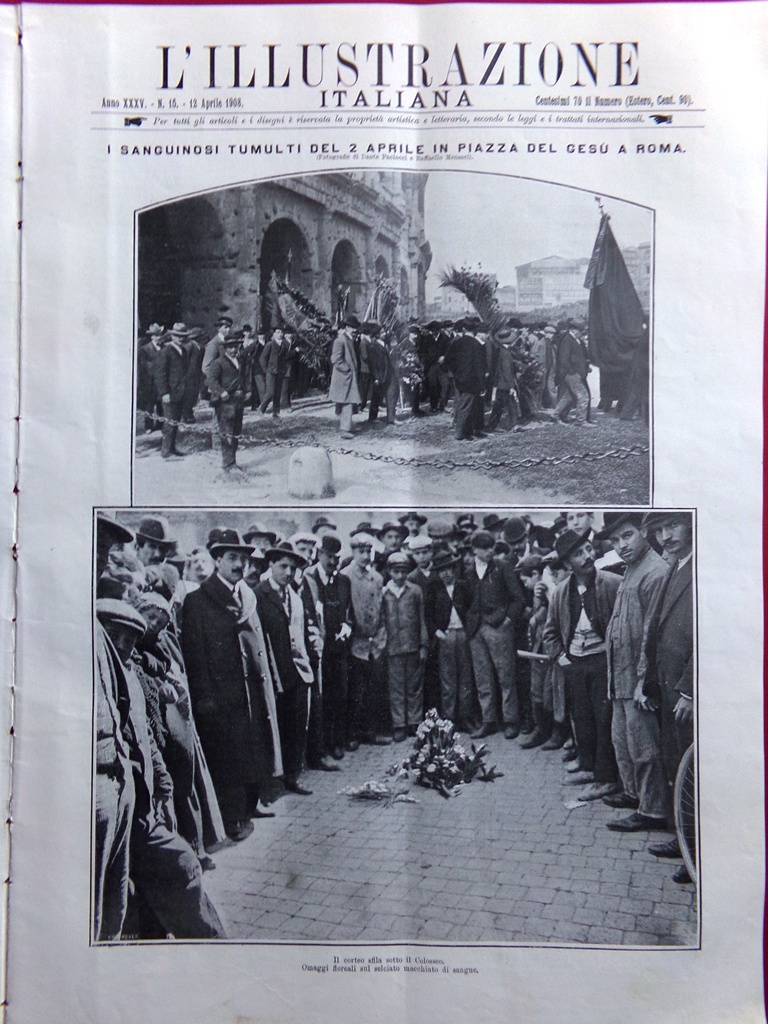 L'Illustrazione Italiana 12 Aprile 1908 Sardou Debussy Wall Street Tumulti …