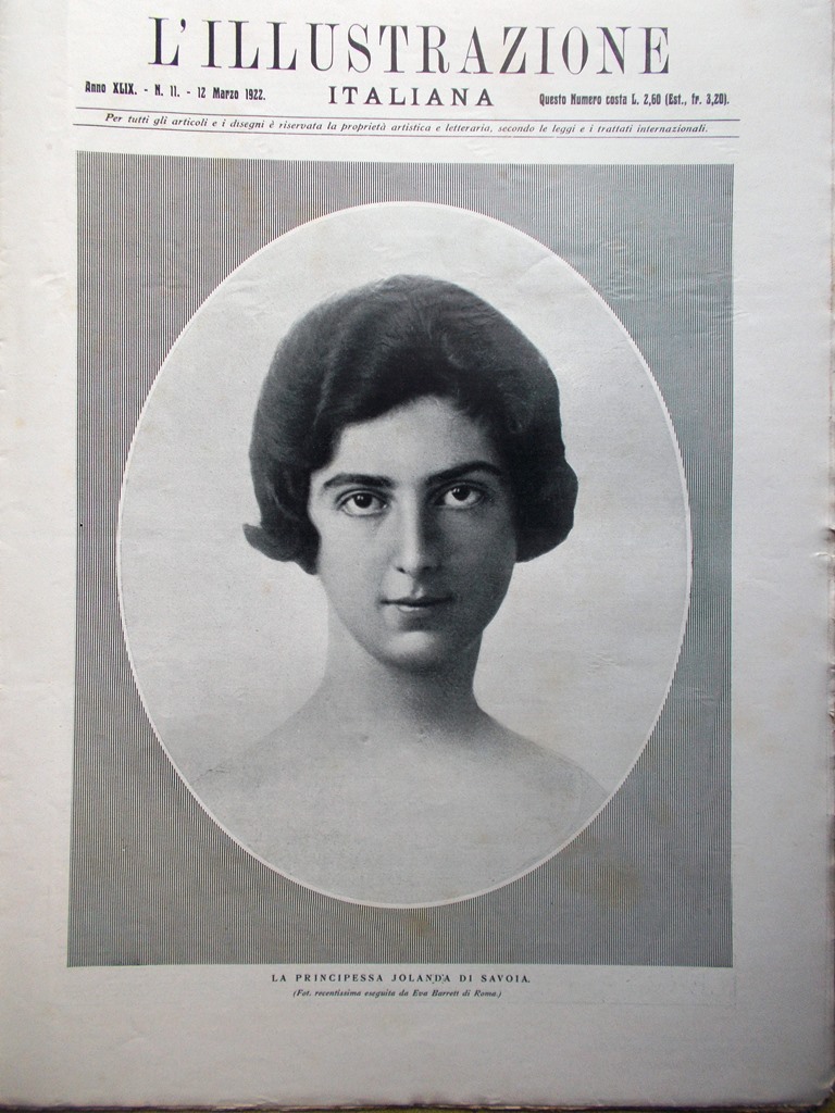 L'Illustrazione Italiana 12 Marzo 1922 Mazzini Jolanda di Savoia Nuovo …